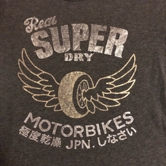 Superdry Small Short Sleeve Shirt Dark Grey with Wheels & Wings - Picture 2 of 5
